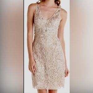 Sue Wong Antique Campaign Beaded Cocktail Dress